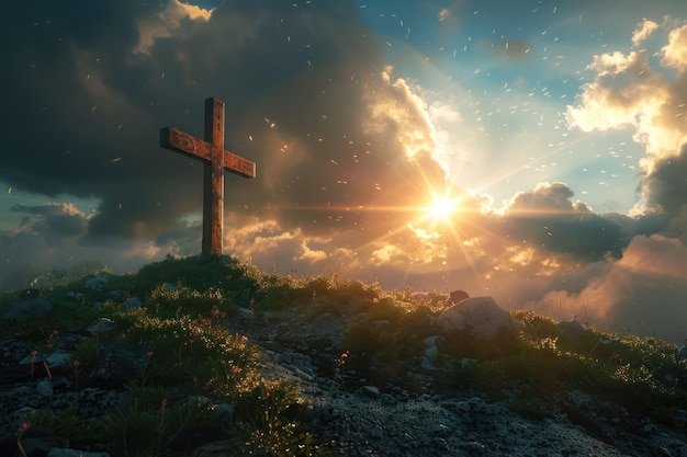 Schöner Hintergrund mit Kreuzbokeh Inspirationschristliches Bild Jesus Christus religiöser Hintergrund