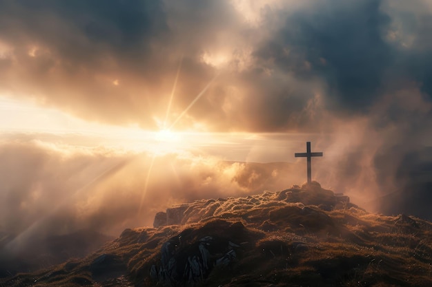 Schöner Hintergrund mit Kreuzbokeh Inspirationschristliches Bild Jesus Christus religiöser Hintergrund