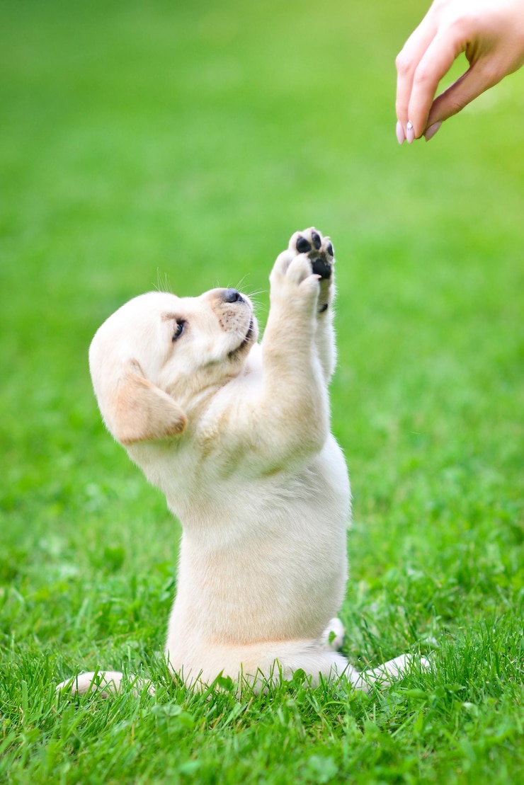 Foto schöner hundewelpe labrador retriever beim spielen