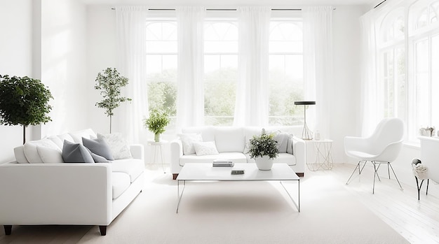 Schöner Innenraum des Wohnzimmers mit weißen Wänden