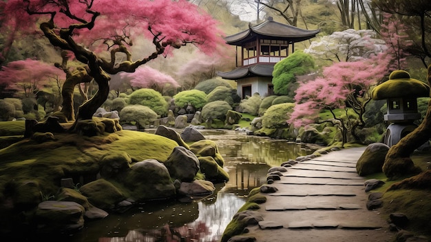 schöner japanischer Garten Sommerzeit