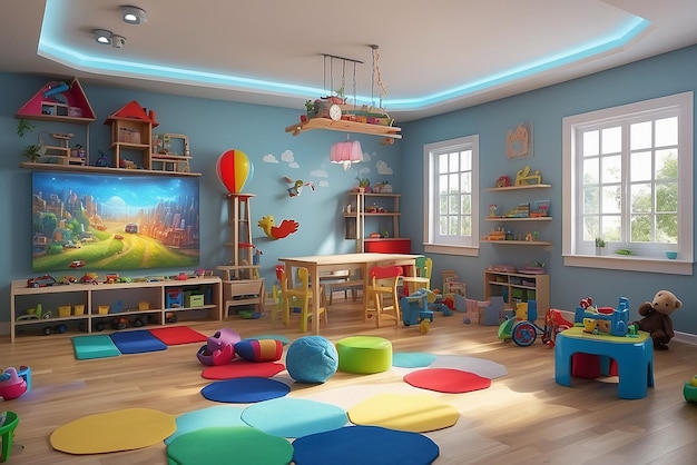 Schöner Kindergarten mit vielen pädagogischen Spielzeugen und Spielen für Kinder
