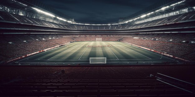 Foto schöner leerer hintergrund sport-hintergrund imaginärstadion generative ki-stadion mit grünem grasbeleuchtungslicht sportarena
