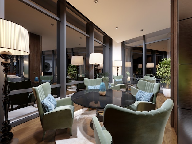 Schöner Loungebereich des Hotels im modernen Stil mit luxuriösen Möbeln. 3D-Rendering
