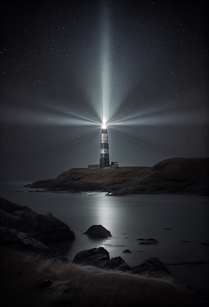 Schöner Nachthimmel hinter einem leuchtenden Leuchtturm Ai generative