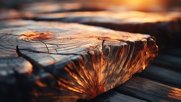 Schöner natürlicher Hintergrund der Textur von Holz, Super-Makro mit Sonnenuntergang