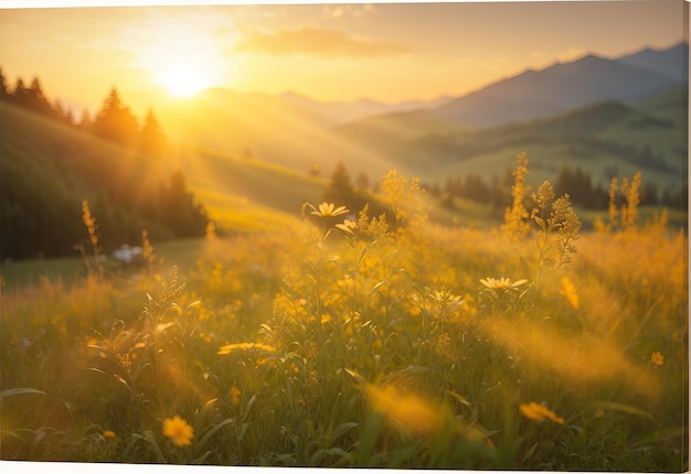 Schöner nebliger Sonnenaufgang in den Bergen. Alpenberge