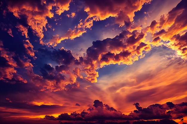 Schöner orangefarbener Himmel und Wolken bei Sonnenuntergang