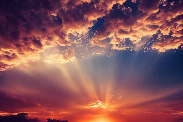 Schöner orangefarbener Himmel und Wolken bei Sonnenuntergang