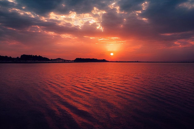 Schöner orangefarbener Sonnenuntergang am Ufer des Strandes