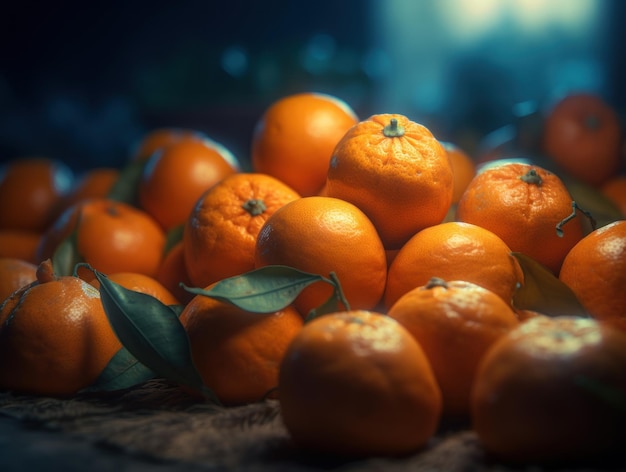 Schöner organischer Hintergrund aus frisch gepflückten Mandarinen, die mit generativer KI-Technologie erstellt wurden