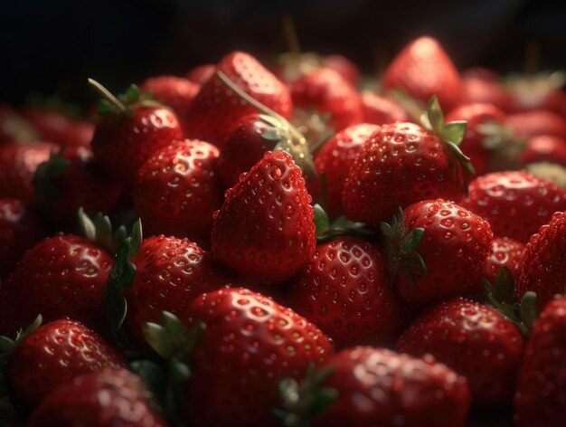 Schöner organischer Hintergrund aus frisch gepflückter Erdbeere, erzeugt mit generativer KI-Technologie