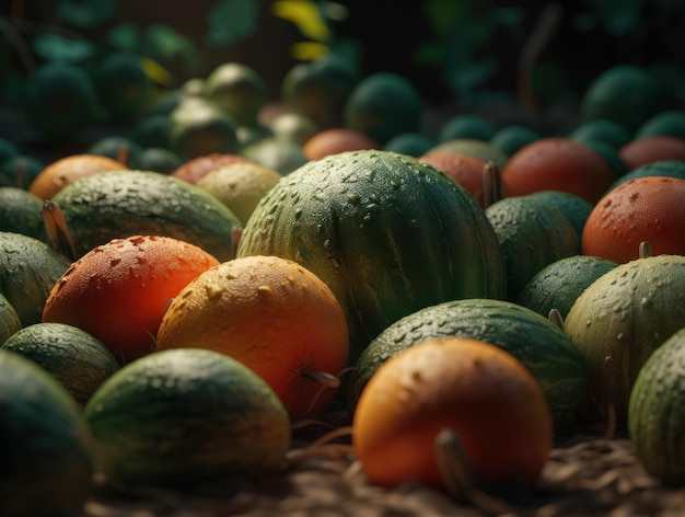 Schöner organischer Hintergrund von frisch gepflückten Melonen, die mit generativer KI-Technologie erstellt wurden
