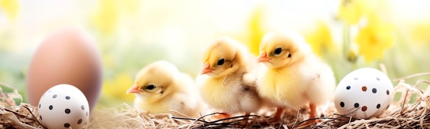 Schöner Ostern-Hintergrund mit Hühnern und Eiern Generatives Ai
