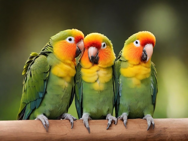 Foto schöner pfirsichgesicht-liebesvogel mit bunten federn auf einem verschwommenen hintergrund