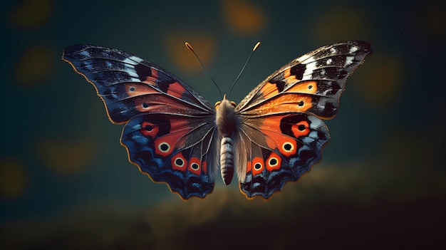 Schöner Schmetterling mit ausgebreiteten Flügeln auf dunklem Hintergrund