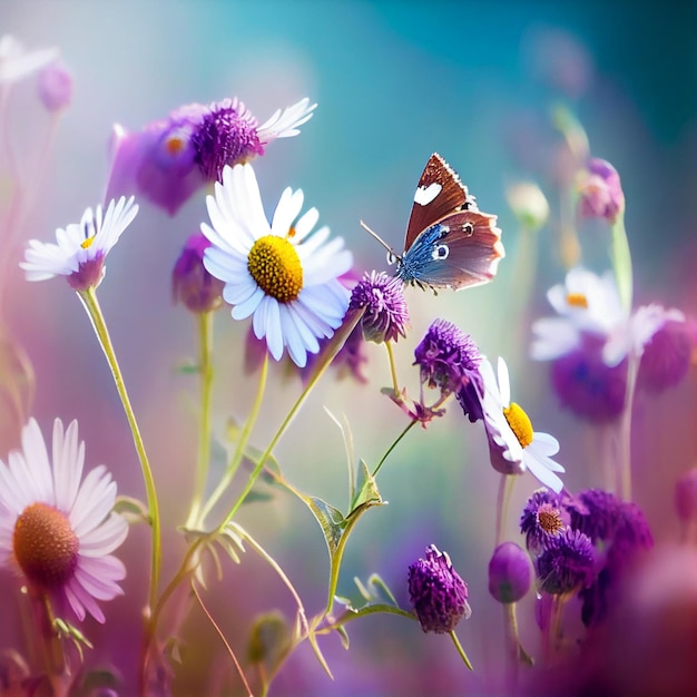 Schöner Schmetterling mit wilder Blumenkamille