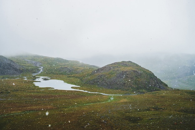 Schöner Schneefall in den Bergen.