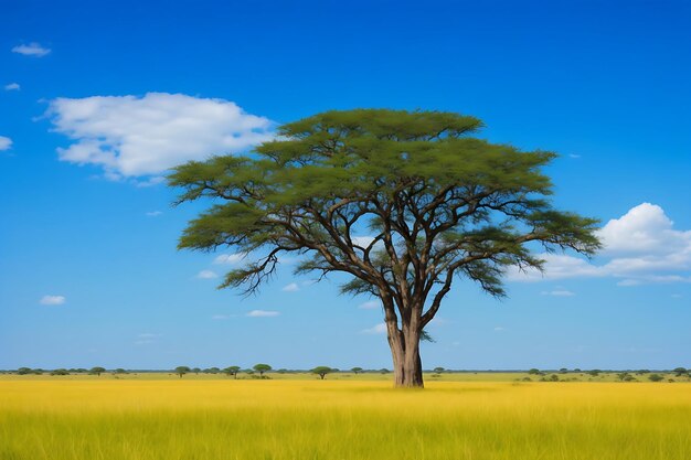 Schöner Schuss eines Baumes in den Savannenebenen mit dem blauen Himmel