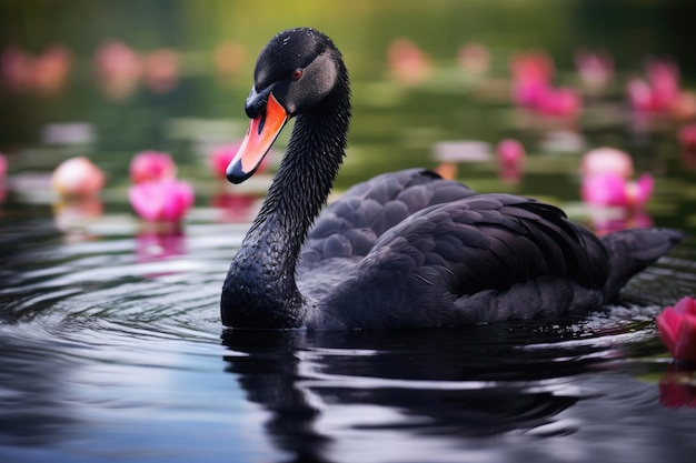 Schöner schwarzer Schwan in einem Sommersee