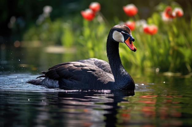 Schöner schwarzer Schwan in einem Sommersee