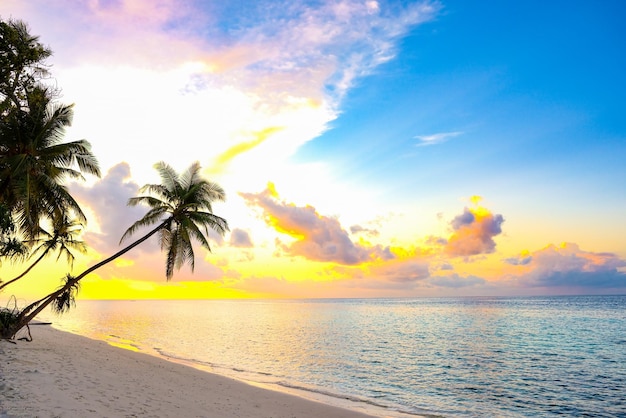 Schöner Sonnenuntergang am Abend an der Küste der Insel Malediven