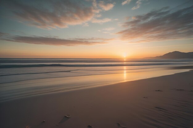 Schöner Sonnenuntergang am Strand mit Reflexion im Wasser Lange Belichtung ai generative