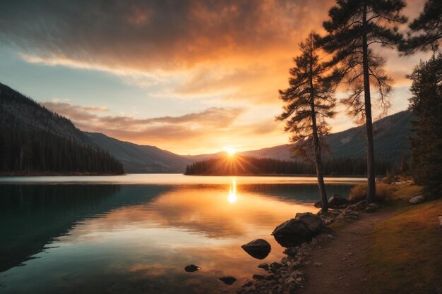 Schöner Sonnenuntergang auf einem See