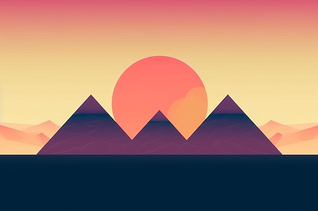 Schöner Sonnenuntergang Minimalistisches flaches Design-Landschaftsplakat Illustrationsbild Generative KI