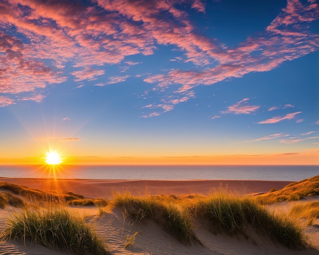 Foto schöner sonnenuntergang über den dünen der insel des meeres