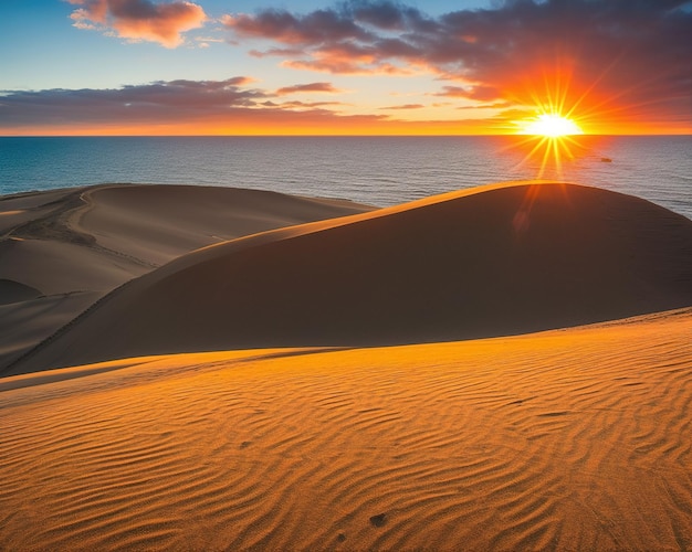 Schöner Sonnenuntergang über den Dünen der Insel des Meeres