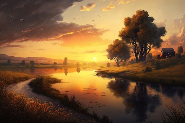 Schöner Sonnenuntergang über einer malerischen Landschaft