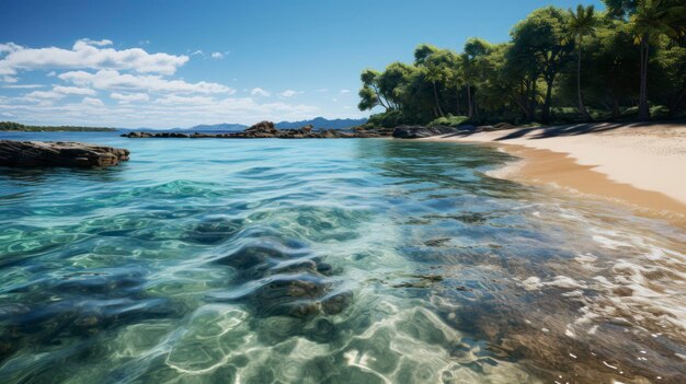 Foto schöner strand mit klarem wasser und bäumen