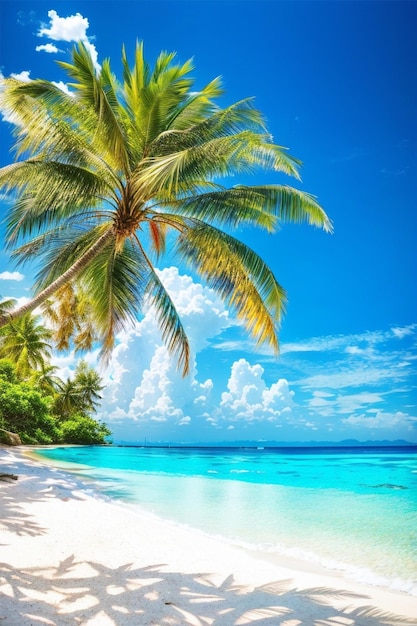 Foto schöner strand mit palmen und sonnenillustration