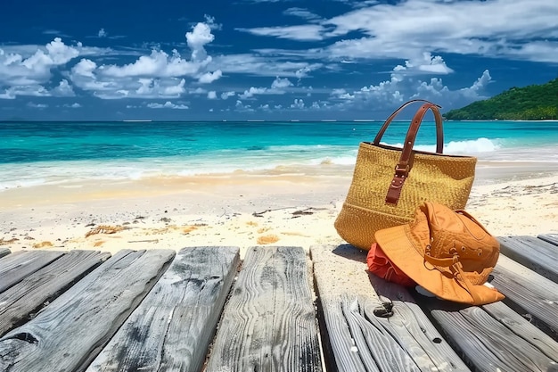 Foto schöner strand mit tasche an einem sommertag generativ ai