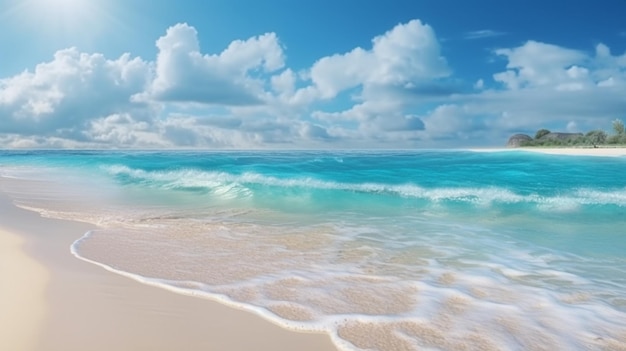 Schöner Strand mit weißem Sand und Wolken an sonnigen Tagen AI Generative