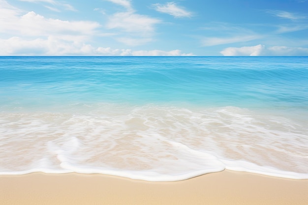 schöner Strand und tropisches Meer Natur Hintergrund mit Platz für Text Weiche Welle des blauen Ozeans auf Sandstrand Hintergrund KI generiert