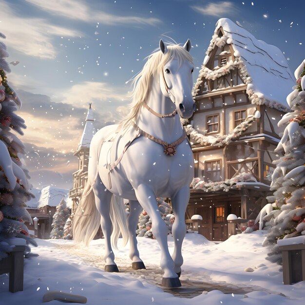 Schöner süßer Pferde-Weihnachtshintergrund, AI generiert