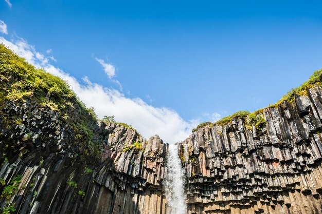 Schöner Svartifoss-Wasserfall mit Basaltsäulen. Skaftafell-Nationalpark, Südisland