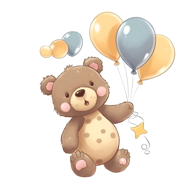 Schöner Teddybär mit Ballons auf weißem Hintergrund Vektorillustration