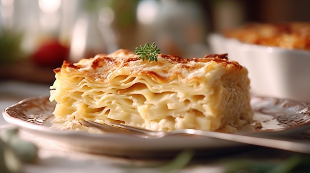 Schöner Teller Pasticcio weiße Küche helles Essen Lasagne Bild AI generierte Kunst