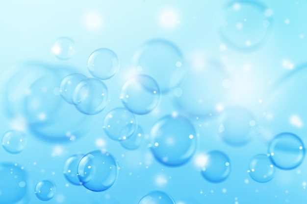 Schöner transparenter glänzender blauer Seifenblasen-Hintergrund-Feier-weißer Bokeh-Blasen-Hintergrund