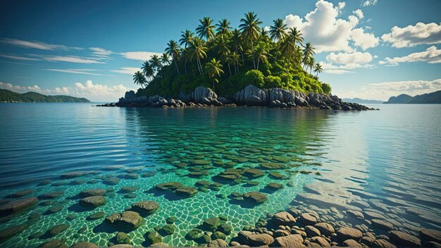 Schöner tropischer Paradiesstrand mit Palmen an einem heißen Sommertag und einem bewölkten Himmel