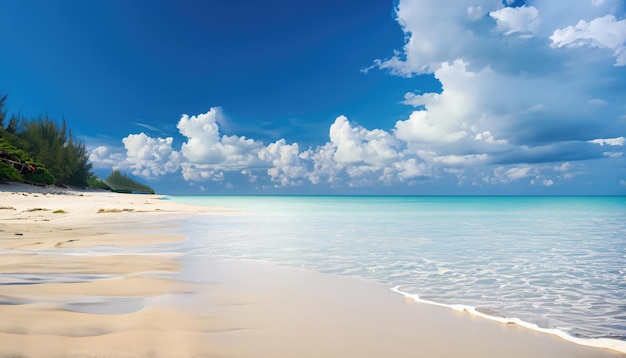 Schöner tropischer Strand mit abstraktem Beschaffenheitshintergrund des blauen Himmels und der weißen Wolken