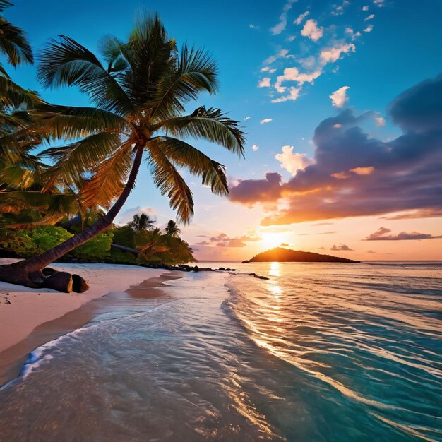 Foto schöner tropischer strand und meer mit kokospalmen auf der paradiesinsel