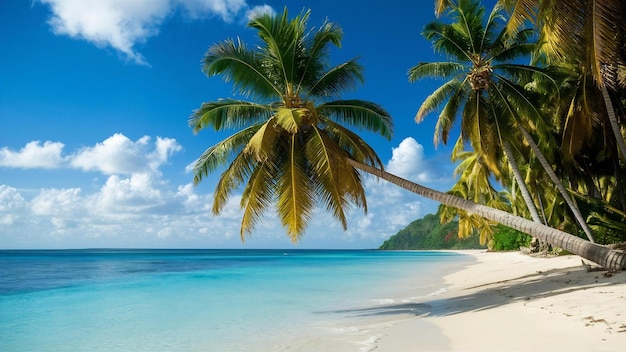 Schöner tropischer Strand und Meer mit Kokospalmen auf der Paradiesinsel