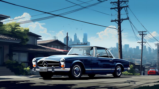 Schöner Vintage-Mercedes-Benz 250 SL, himmelblau, marineblau