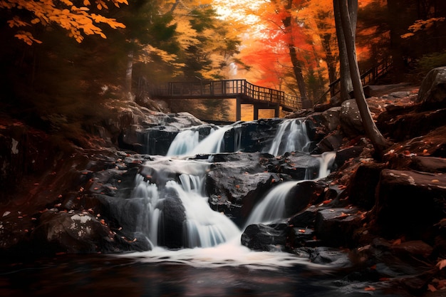 schöner Wasserfall, der im Herbst kaskadiert