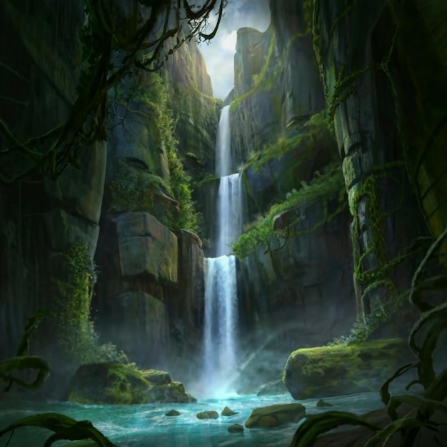 Schöner Wasserfall im grünen Wald im Dschungel