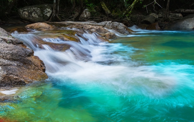 Foto schöner wasserfall im herbstwald des stromes im naturpark